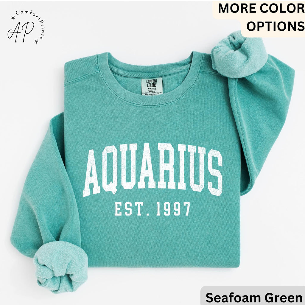 Custom Aquarius Comfort Colors® Sweatshirt, Personalized Aquarius Horoscope Sweater, Astrology T-Shirt, Zodiac Long Sleeve Shirt