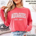 Custom Aquarius Comfort Colors® Sweatshirt, Personalized Aquarius Horoscope Sweater, Astrology T-Shirt, Zodiac Long Sleeve Shirt