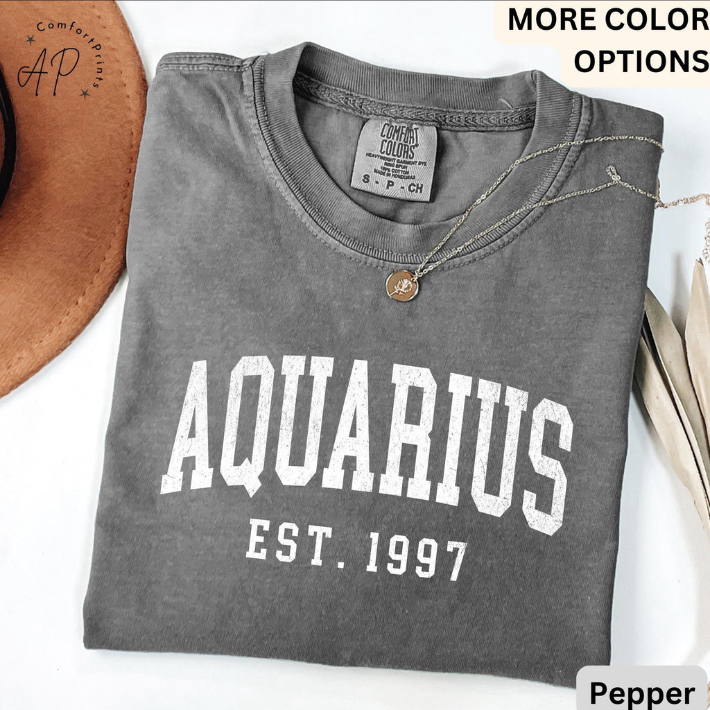 Custom Aquarius Comfort Colors® T-Shirt, Personalized Aquarius Horoscope Shirt, Astrology Sweatshirt, Zodiac Long Sleeve Shirt