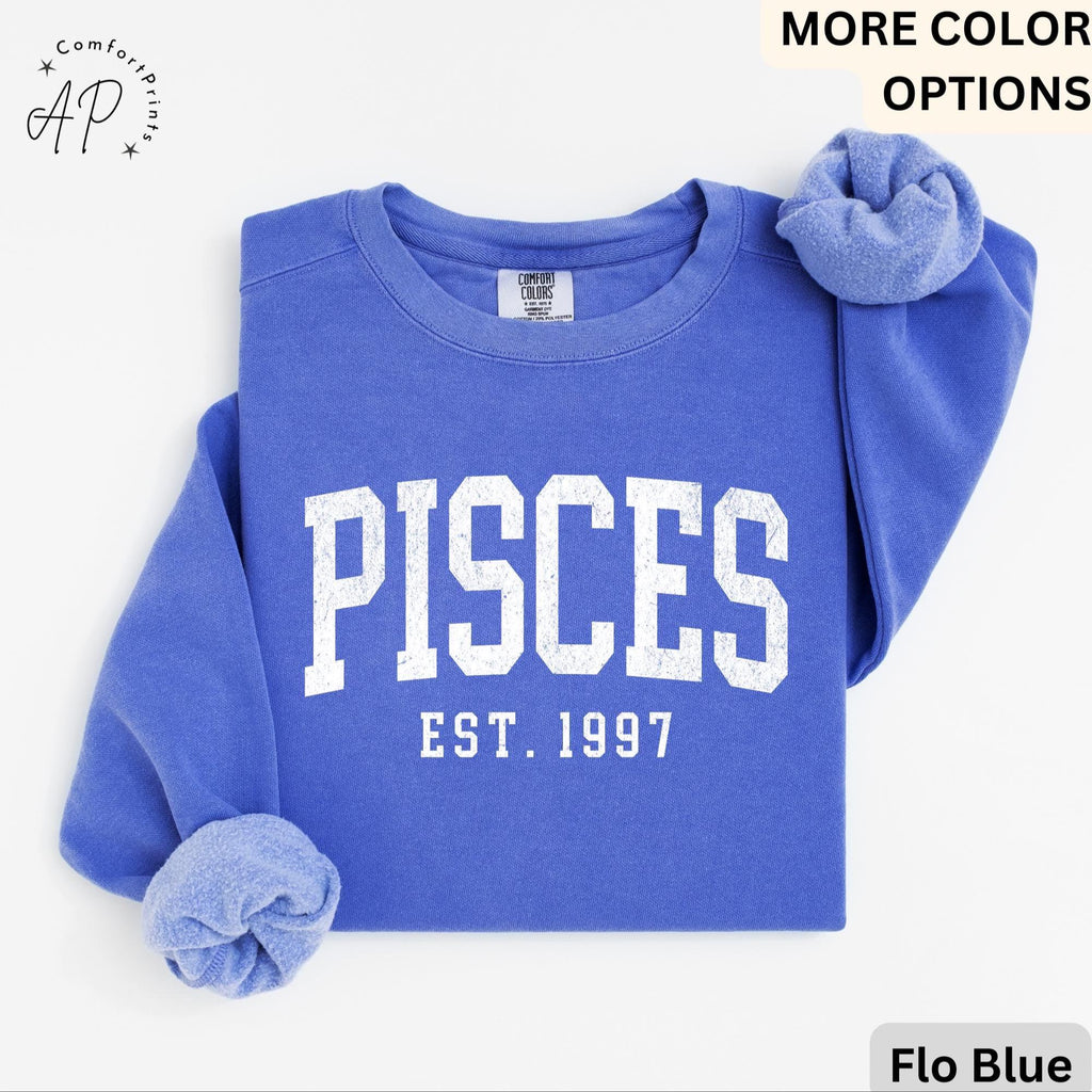Custom Pisces Comfort Colors® Sweatshirt, Personalized Pisces Horoscope Sweater, Astrology T-Shirt, Zodiac Long Sleeve Shirt