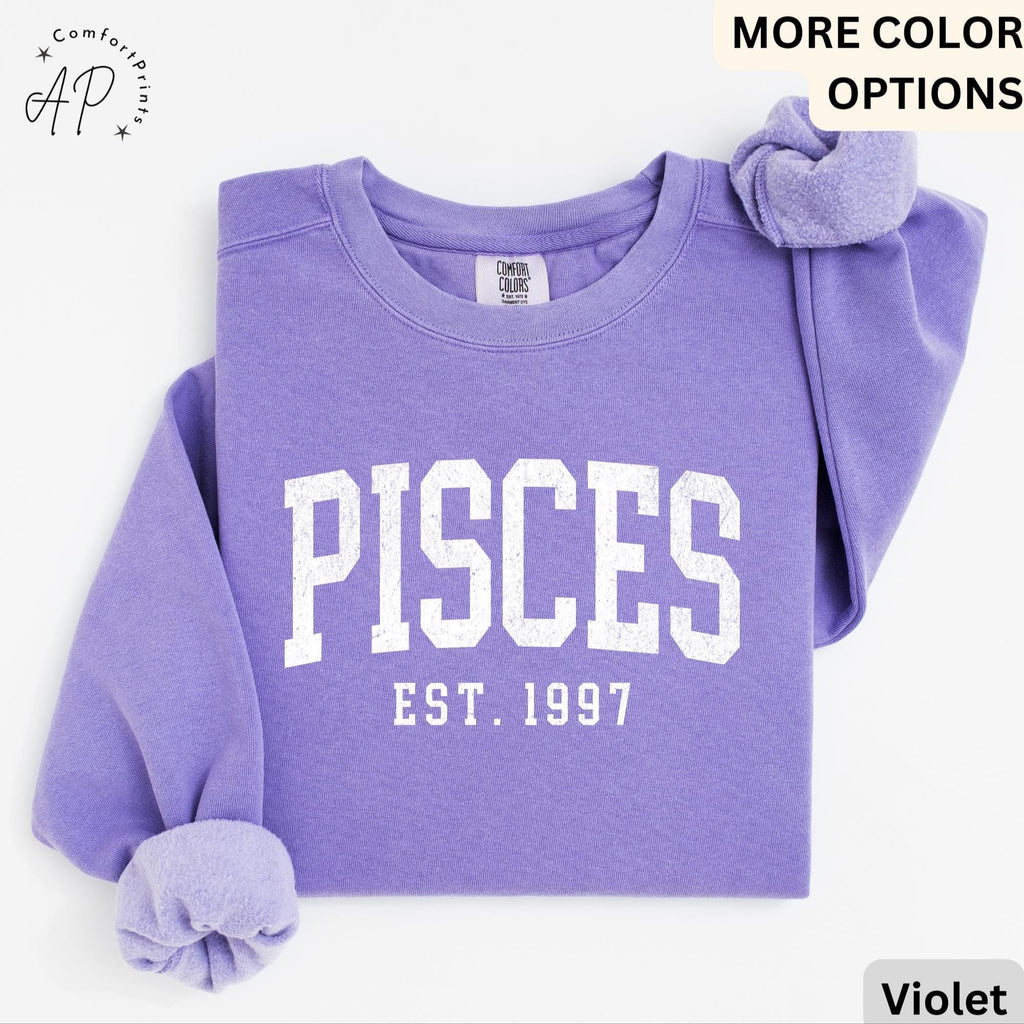 Custom Pisces Comfort Colors® Sweatshirt, Personalized Pisces Horoscope Sweater, Astrology T-Shirt, Zodiac Long Sleeve Shirt