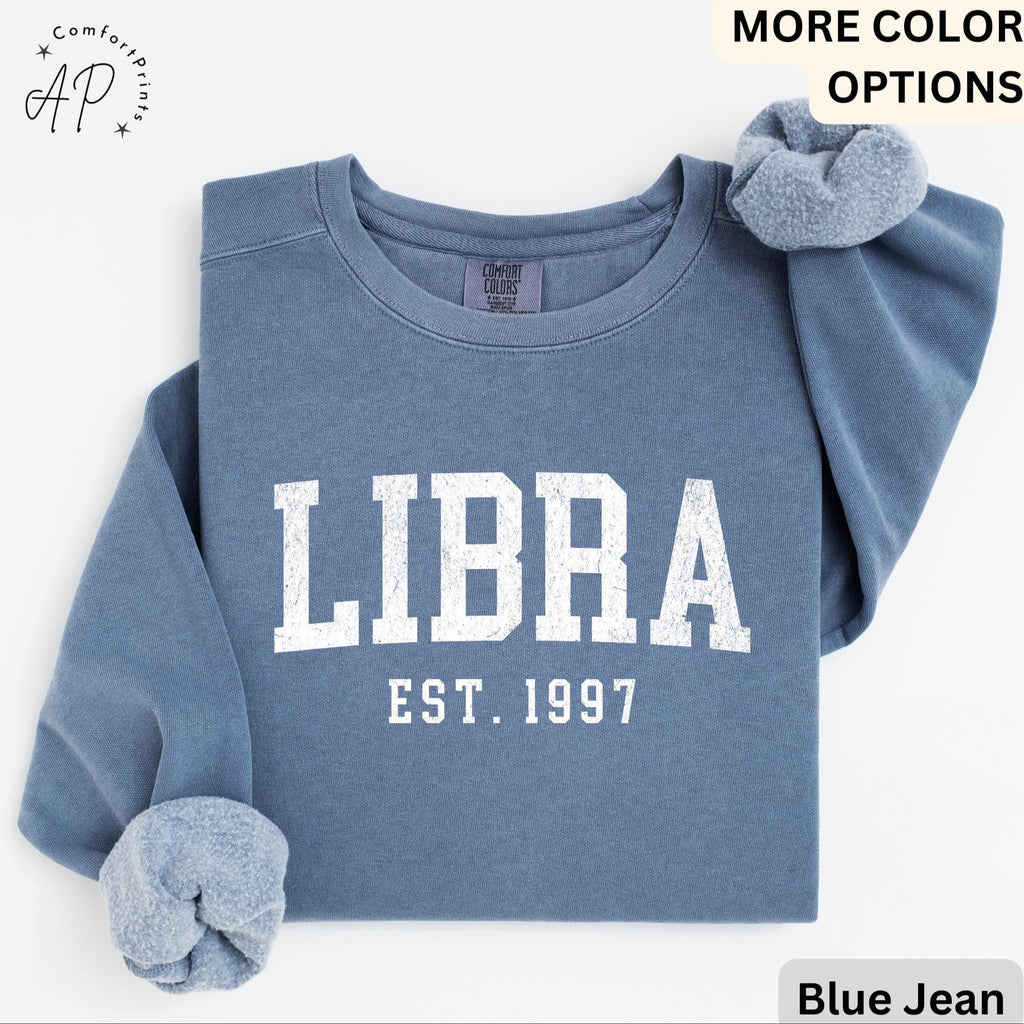 Custom Libra Comfort Colors® Sweatshirt, Personalized Libra Horoscope Sweater, Astrology T-Shirt, Zodiac Long Sleeve Shirt